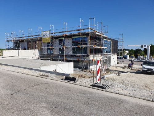 Sozialstation Oberndof Neubau Zentrale mit Gerüst